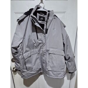 Pooluly Gray Winter Ski Jacket With Faux Fur Hood Women 3XL